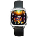 Ai Generated Mushrooms Wallpaper Square Metal Watch Front