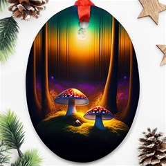 Ai Generated Mushrooms Wallpaper Oval Ornament (two Sides)