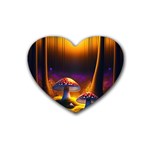 Ai Generated Mushrooms Wallpaper Rubber Heart Coaster (4 pack) Front