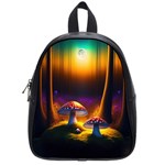 Ai Generated Mushrooms Wallpaper School Bag (Small) Front