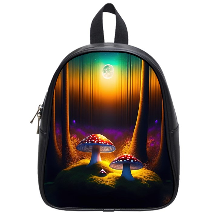 Ai Generated Mushrooms Wallpaper School Bag (Small)