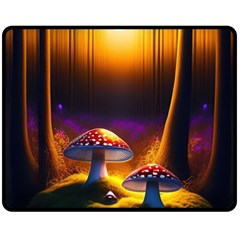 Ai Generated Mushrooms Wallpaper Fleece Blanket (medium) by Uceng