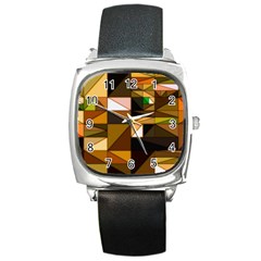 Abstract Experimental Geometric Shape Pattern Square Metal Watch by Uceng