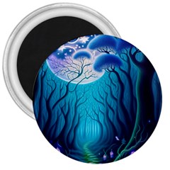 Blue Forrest Jungle,tree Trees Nature Landscape 3  Magnets by Uceng