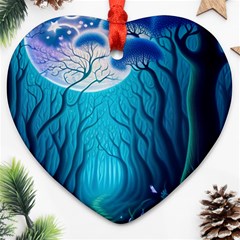 Blue Forrest Jungle,tree Trees Nature Landscape Ornament (heart)