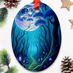 Blue Forrest Jungle,tree Trees Nature Landscape Oval Ornament (two Sides)