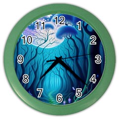 Blue Forrest Jungle,tree Trees Nature Landscape Color Wall Clock by Uceng