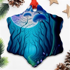 Blue Forrest Jungle,tree Trees Nature Landscape Ornament (snowflake)