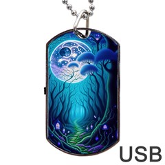 Blue Forrest Jungle,tree Trees Nature Landscape Dog Tag Usb Flash (two Sides) by Uceng