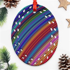 Multicolored Stripe Curve Striped Background Oval Filigree Ornament (two Sides)