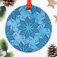 Flower Template Mandala Nature Blue Sketch Drawing Ornament (round) by Uceng