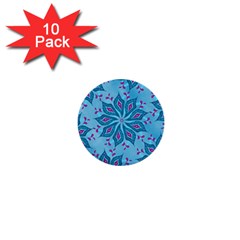 Flower Template Mandala Nature Blue Sketch Drawing 1  Mini Buttons (10 Pack)  by Uceng