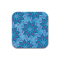 Flower Template Mandala Nature Blue Sketch Drawing Rubber Square Coaster (4 Pack) by Uceng