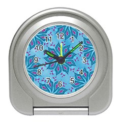 Flower Template Mandala Nature Blue Sketch Drawing Travel Alarm Clock by Uceng