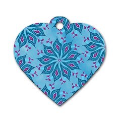 Flower Template Mandala Nature Blue Sketch Drawing Dog Tag Heart (two Sides) by Uceng