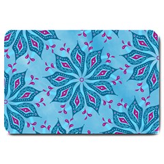 Flower Template Mandala Nature Blue Sketch Drawing Large Doormat by Uceng