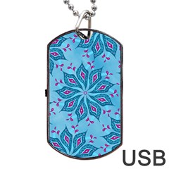 Flower Template Mandala Nature Blue Sketch Drawing Dog Tag Usb Flash (two Sides) by Uceng