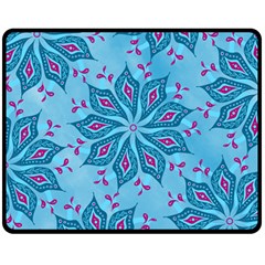 Flower Template Mandala Nature Blue Sketch Drawing Two Sides Fleece Blanket (medium) by Uceng