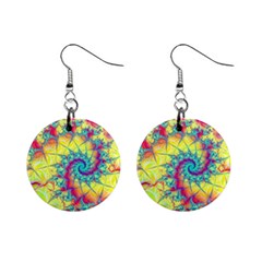 Fractal Spiral Abstract Background Vortex Yellow Mini Button Earrings by Uceng