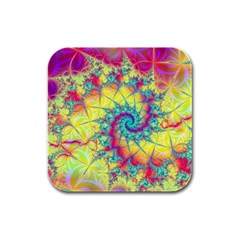 Fractal Spiral Abstract Background Vortex Yellow Rubber Square Coaster (4 Pack) by Uceng