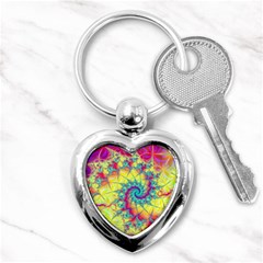 Fractal Spiral Abstract Background Vortex Yellow Key Chain (heart) by Uceng