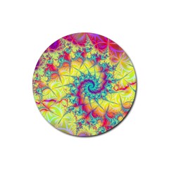 Fractal Spiral Abstract Background Vortex Yellow Rubber Coaster (round) by Uceng