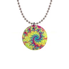 Fractal Spiral Abstract Background Vortex Yellow 1  Button Necklace by Uceng