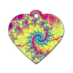 Fractal Spiral Abstract Background Vortex Yellow Dog Tag Heart (two Sides) by Uceng