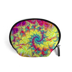 Fractal Spiral Abstract Background Vortex Yellow Accessory Pouch (small) by Uceng