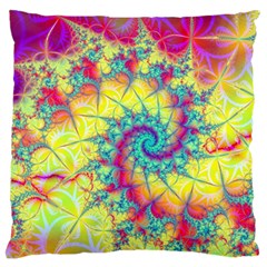 Fractal Spiral Abstract Background Vortex Yellow Large Premium Plush Fleece Cushion Case (two Sides) by Uceng