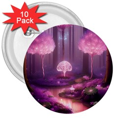 Trees Forest Landscape Nature Neon 3  Buttons (10 Pack)  by Uceng