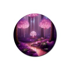 Trees Forest Landscape Nature Neon Rubber Round Coaster (4 Pack) by Uceng