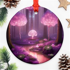 Trees Forest Landscape Nature Neon Round Ornament (two Sides)