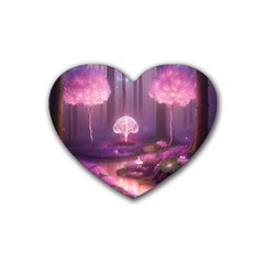 Trees Forest Landscape Nature Neon Rubber Heart Coaster (4 Pack) by Uceng