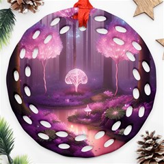 Trees Forest Landscape Nature Neon Round Filigree Ornament (two Sides)