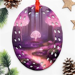 Trees Forest Landscape Nature Neon Oval Filigree Ornament (two Sides)