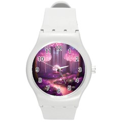 Trees Forest Landscape Nature Neon Round Plastic Sport Watch (m) by Uceng