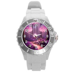 Trees Forest Landscape Nature Neon Round Plastic Sport Watch (l) by Uceng