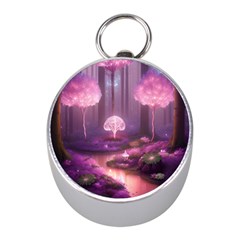 Trees Forest Landscape Nature Neon Mini Silver Compasses by Uceng