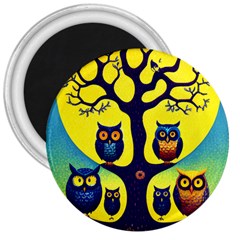 Owl Animal Cartoon Drawing Tree Nature Landscape 3  Magnets by Uceng