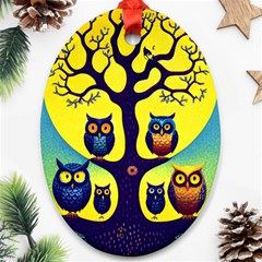 Owl Animal Cartoon Drawing Tree Nature Landscape Ornament (oval)