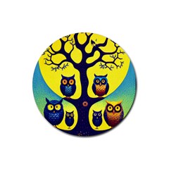 Owl Animal Cartoon Drawing Tree Nature Landscape Rubber Coaster (round) by Uceng