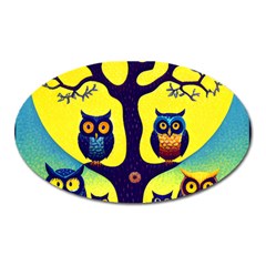 Owl Animal Cartoon Drawing Tree Nature Landscape Oval Magnet by Uceng