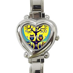 Owl Animal Cartoon Drawing Tree Nature Landscape Heart Italian Charm Watch by Uceng