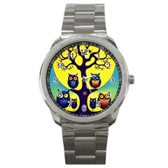 Owl Animal Cartoon Drawing Tree Nature Landscape Sport Metal Watch by Uceng