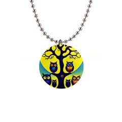 Owl Animal Cartoon Drawing Tree Nature Landscape 1  Button Necklace by Uceng