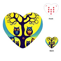 Owl Animal Cartoon Drawing Tree Nature Landscape Playing Cards Single Design (heart)