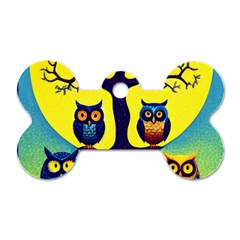 Owl Animal Cartoon Drawing Tree Nature Landscape Dog Tag Bone (two Sides) by Uceng