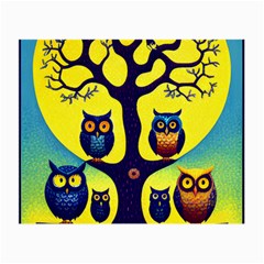 Owl Animal Cartoon Drawing Tree Nature Landscape Small Glasses Cloth (2 Sides) by Uceng