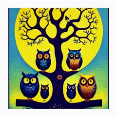 Owl Animal Cartoon Drawing Tree Nature Landscape Medium Glasses Cloth (2 Sides) by Uceng